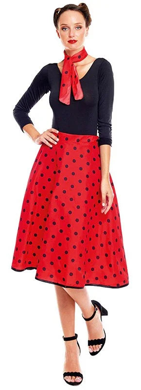 Falda Años 50 Roja con Lunares Negros para Mujer Grease y Años 40 - 50 Partilandia