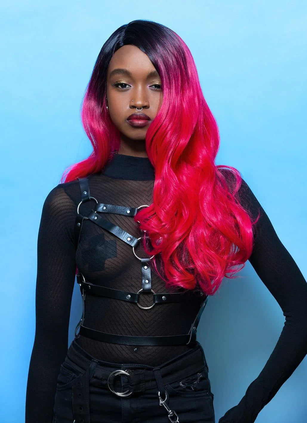 Peluca Morena con Degradado Rosa Fucsia Larga Premium Pelucas Premium Smiffys