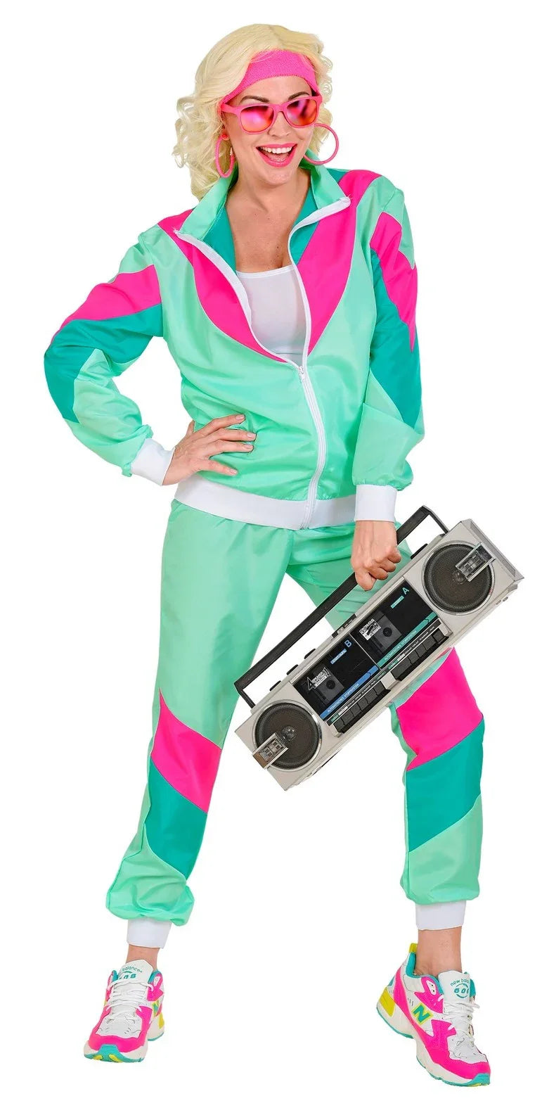 Disfraz Chándal Años 80 Azul Aguamarina para Adulto Chándales de Táctel Años 80 Widmann