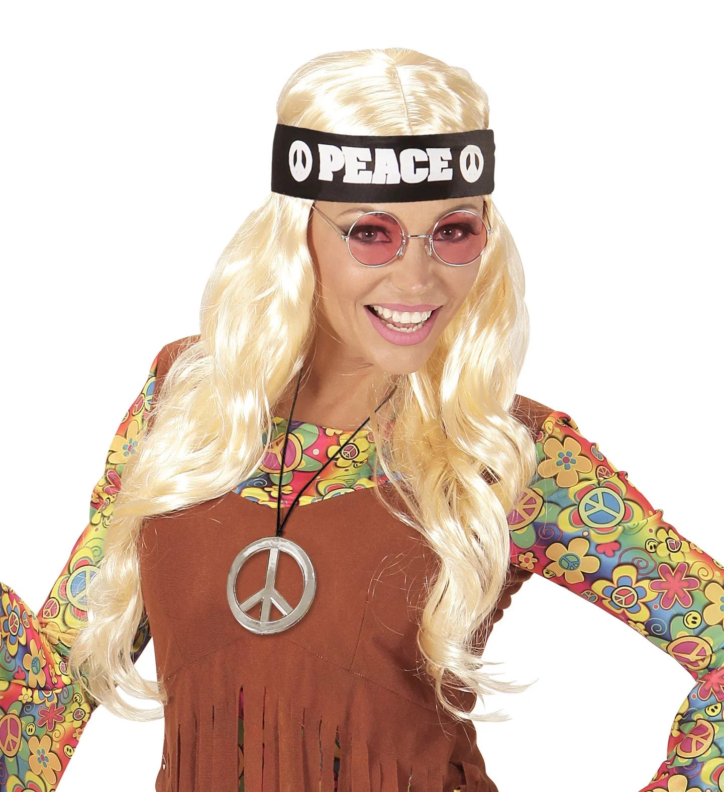 Kit Hippie con Gafas, Colgante y Cinta para la Cabeza Complementos Hippies Widmann