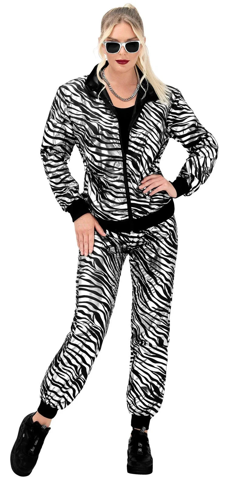 Disfraz Chándal con Estampado de Cebra Plateado para Adulto Chándales de Táctel Años 80 Widmann