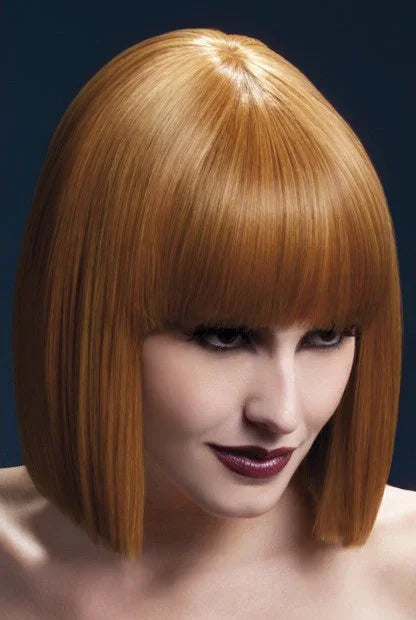 Peluca Castaña Clara con Corte Bob con Flequillo Premium Pelucas Castañas Smiffys