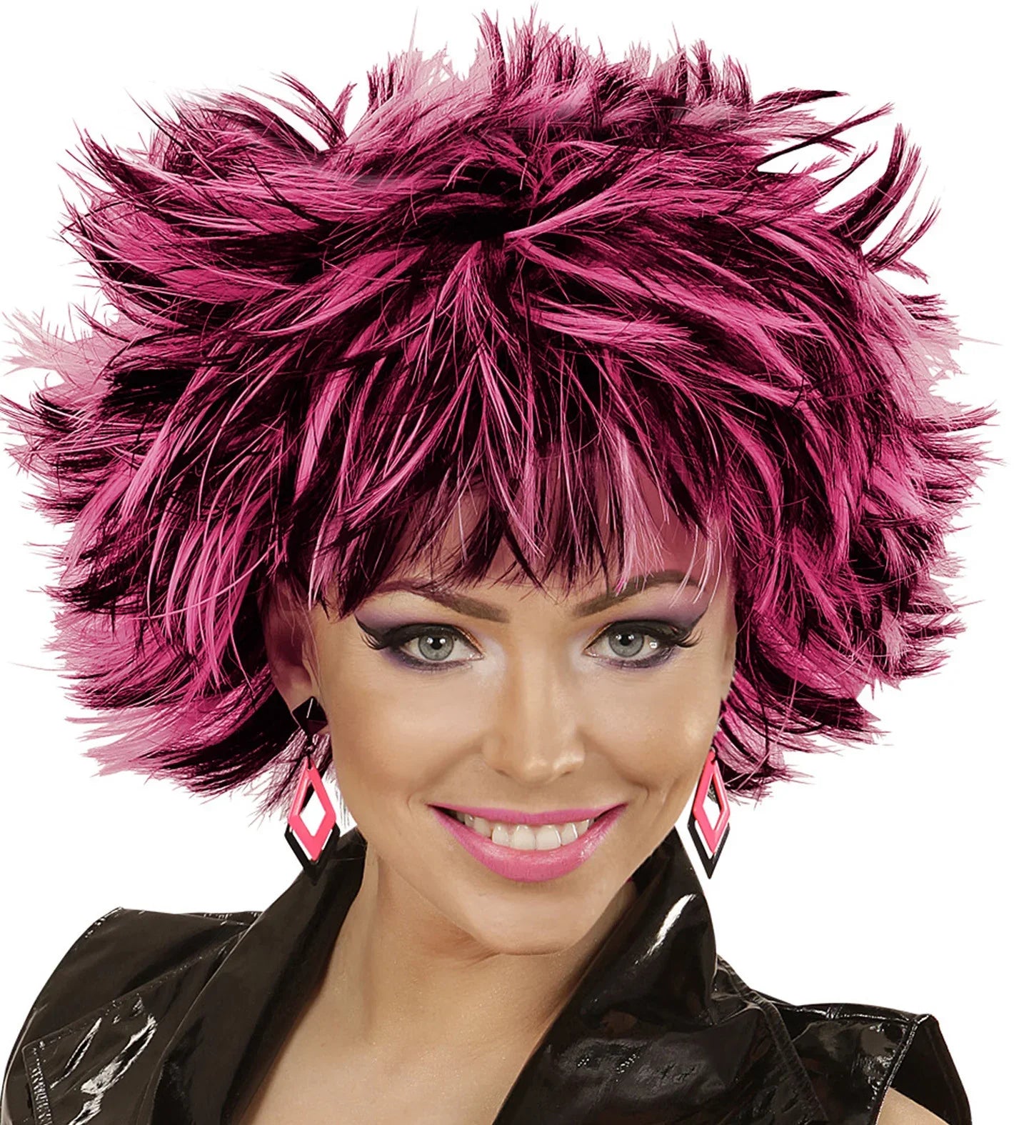 Pendientes Años 80 de Rombos Negros y Rosas Neón Pendientes Widmann