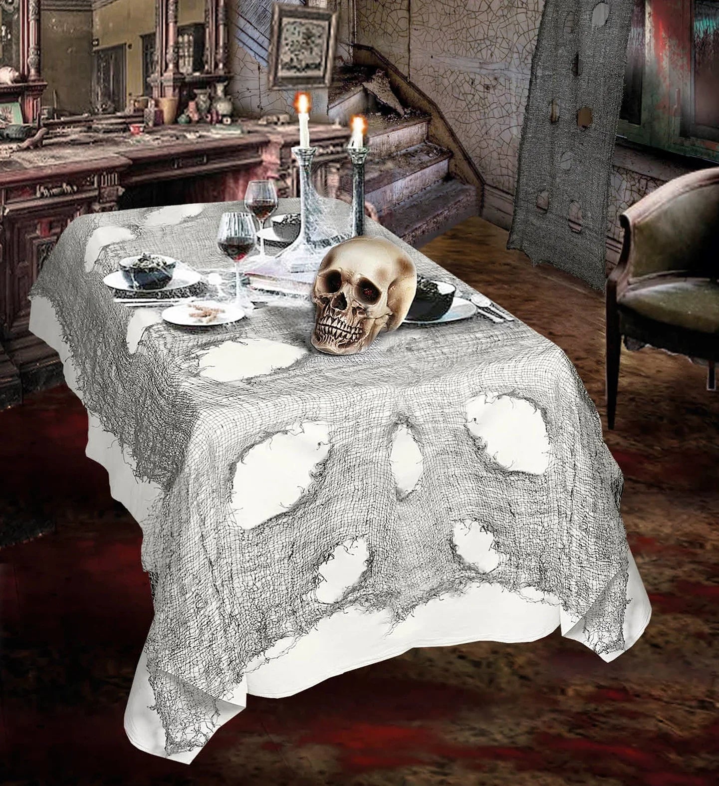 Tela Terrorífica Gris para Decoración de Halloween Decoración Halloween Widmann