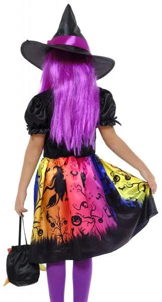Disfraz de Bruja Multicolor con Bolso para Niña Brujas Rubies