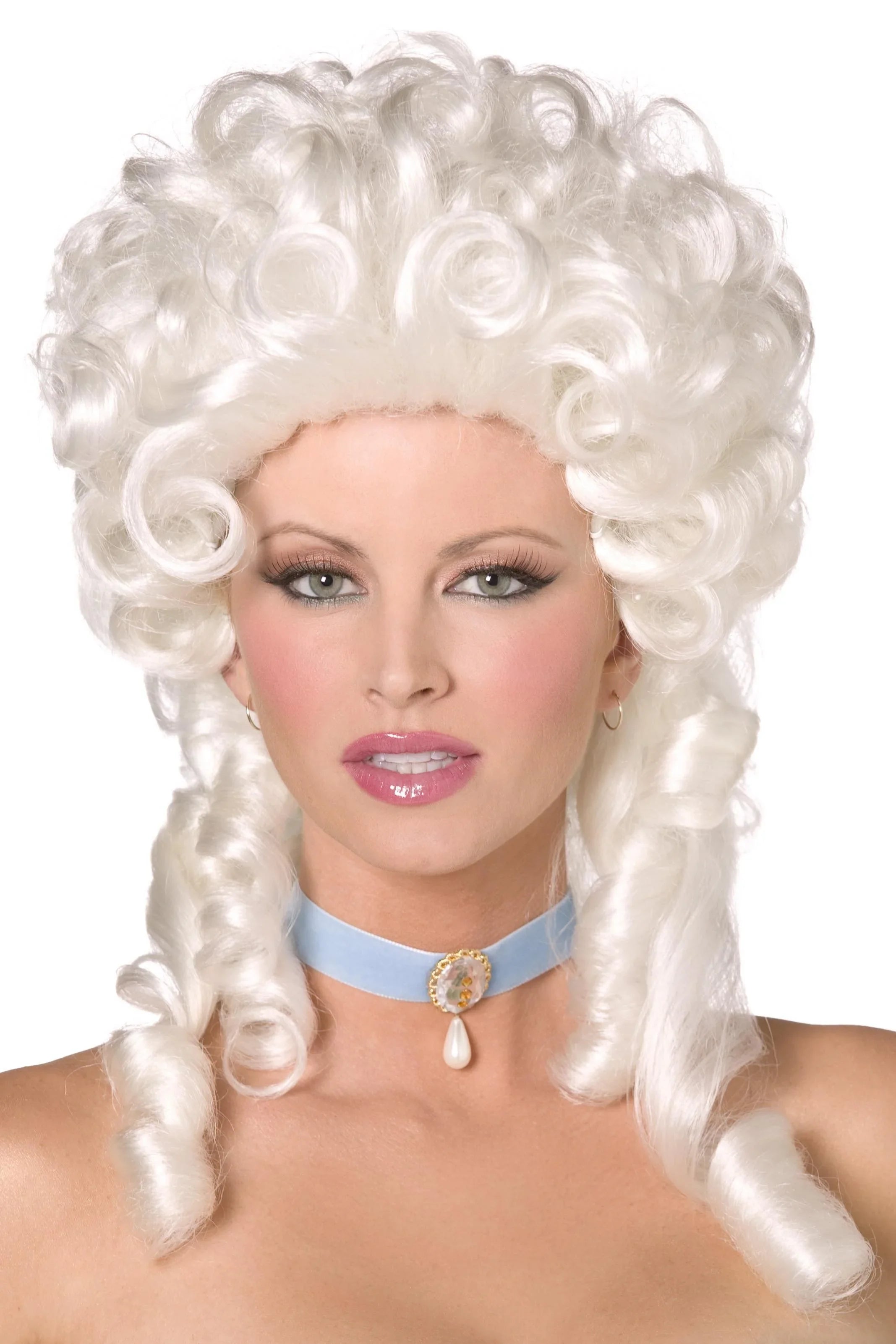 Peluca Blanca Barroca de Mujer con Tirabuzones Complementos Venecianos y de Época Smiffys