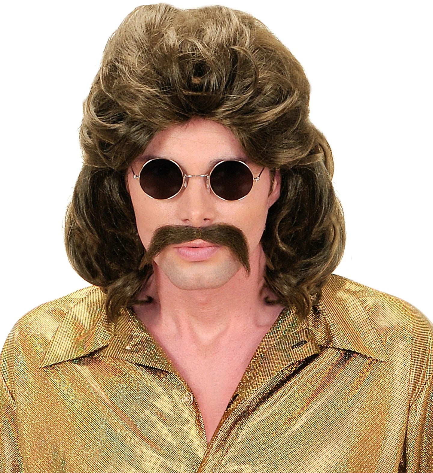 Peluca Castaña con Melena y Bigote Años 70 de Hombre Pelucas Castañas Widmann