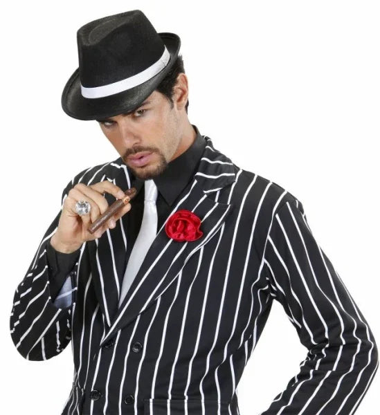 Sombrero Negro de Gangster con Cinta Blanca Sombreros y Gorros Widmann