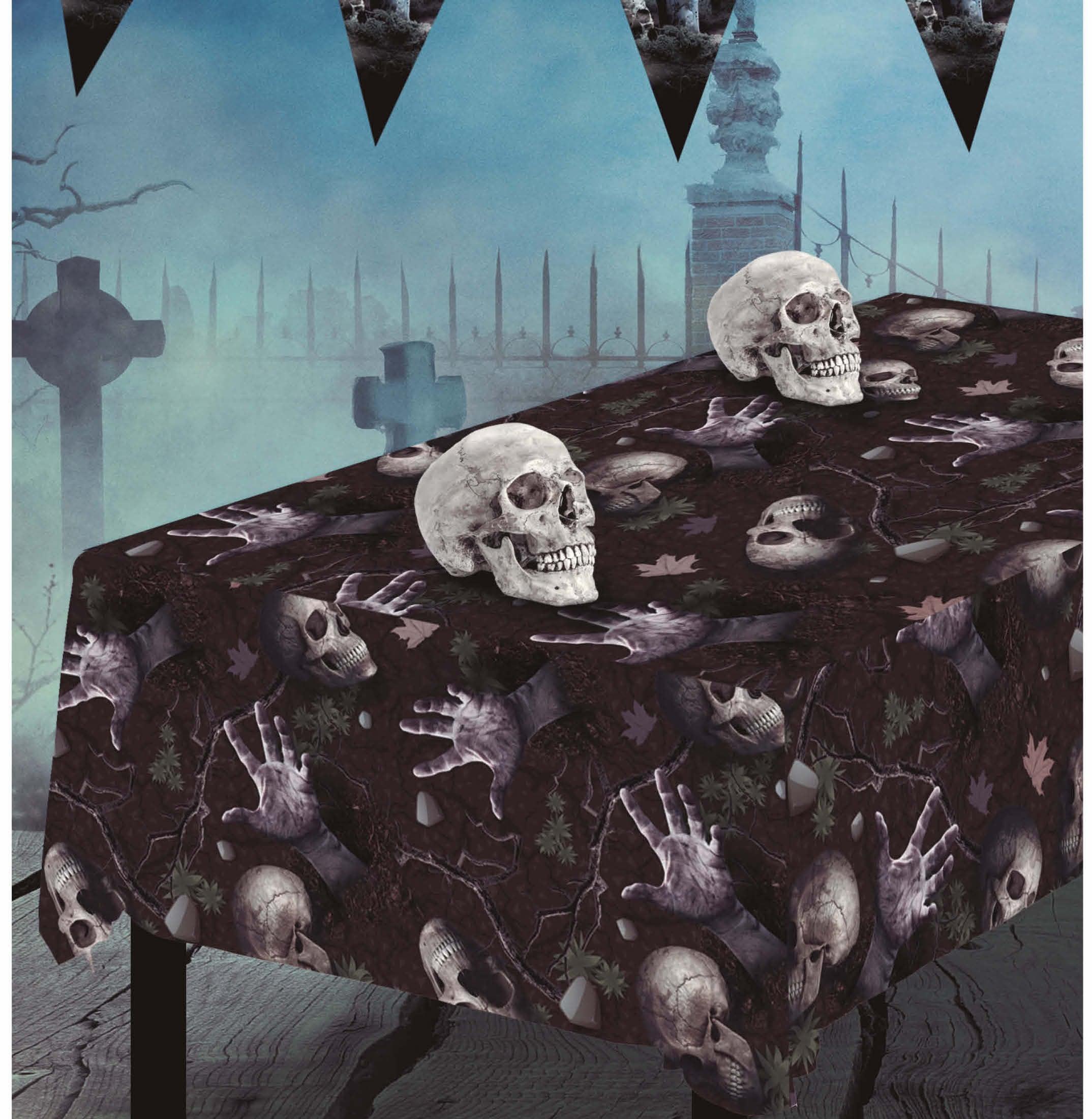 Mantel de Cementerio con Estampado de Calaveras Decoración y Menaje Halloween Guirca