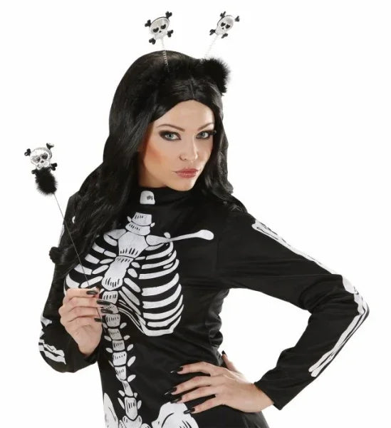 Diadema y varita de esqueletos Halloween Widmann