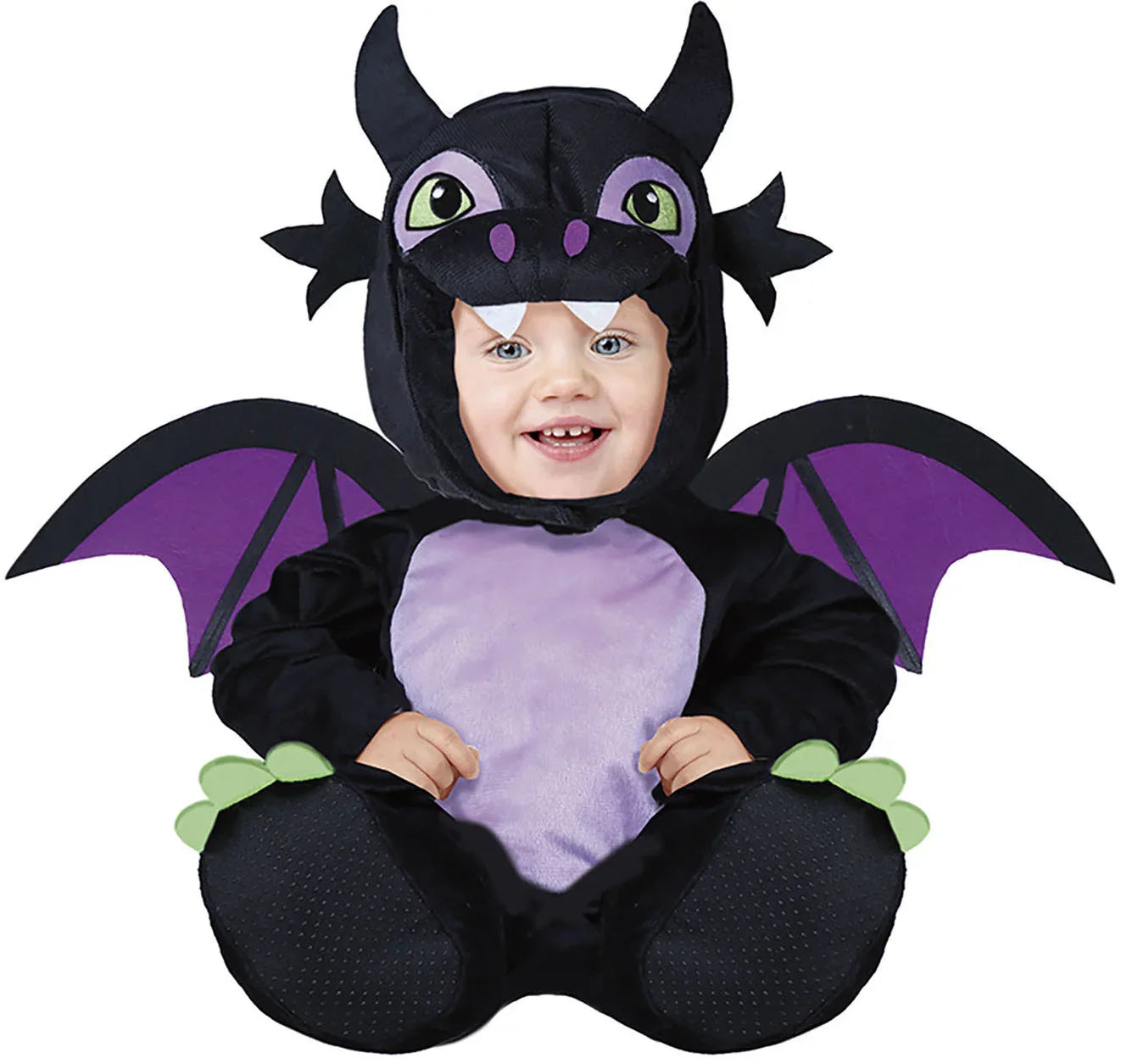 Disfraz de Dragón Negro y Morado para Bebé Dragón y Dinosaurio Guirca