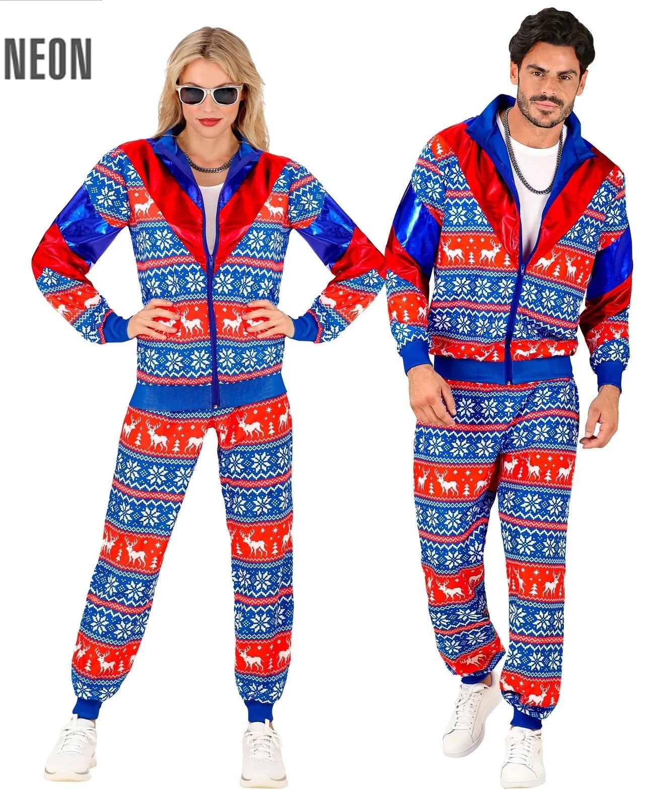 Disfraz Chándal con Estampado de Navidad Azul para Adulto Chándales de Táctel Años 80 Widmann