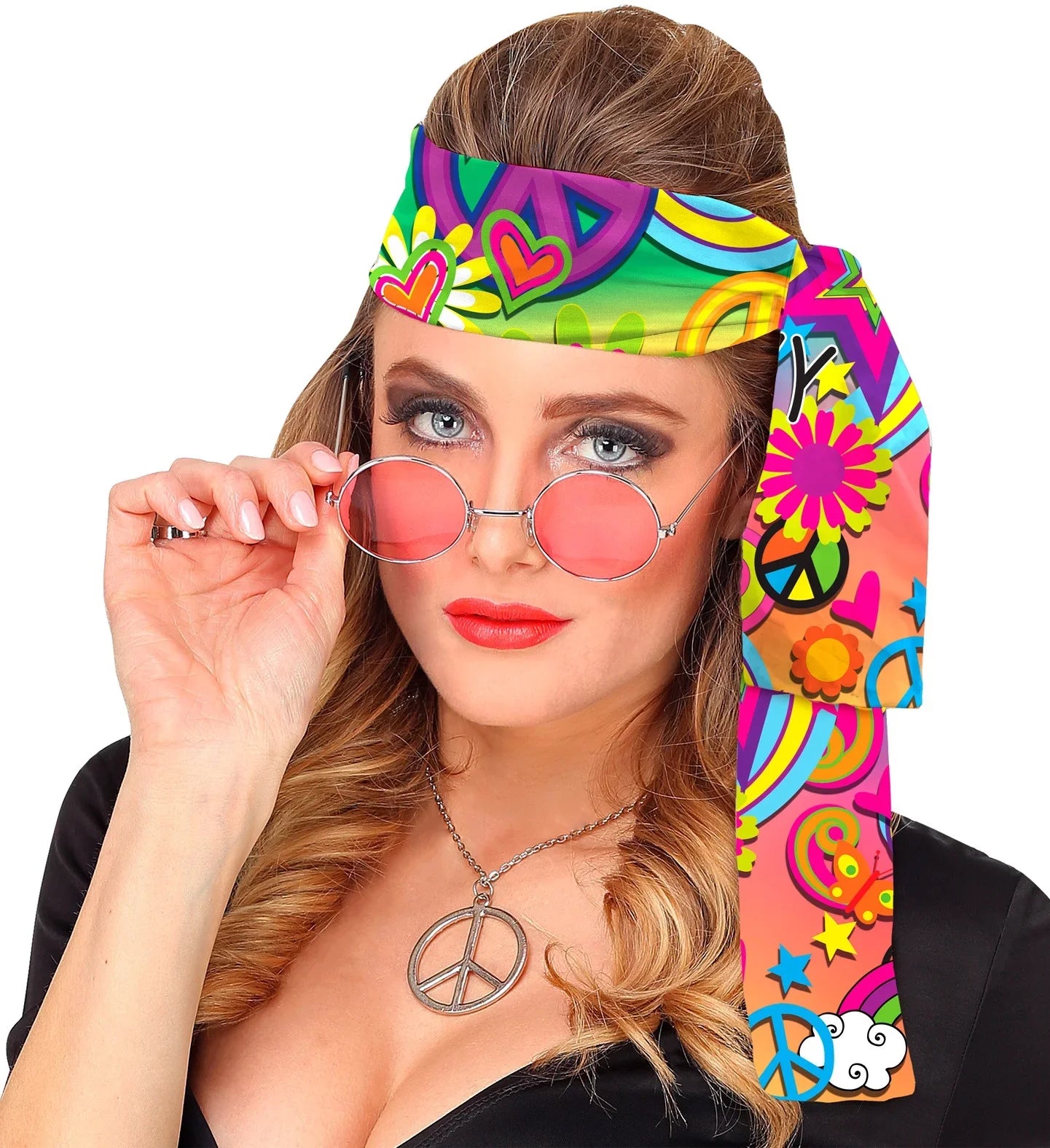 Cinta Hippie Años 60 Paz y Amor Multicolor Complementos Hippies Widmann