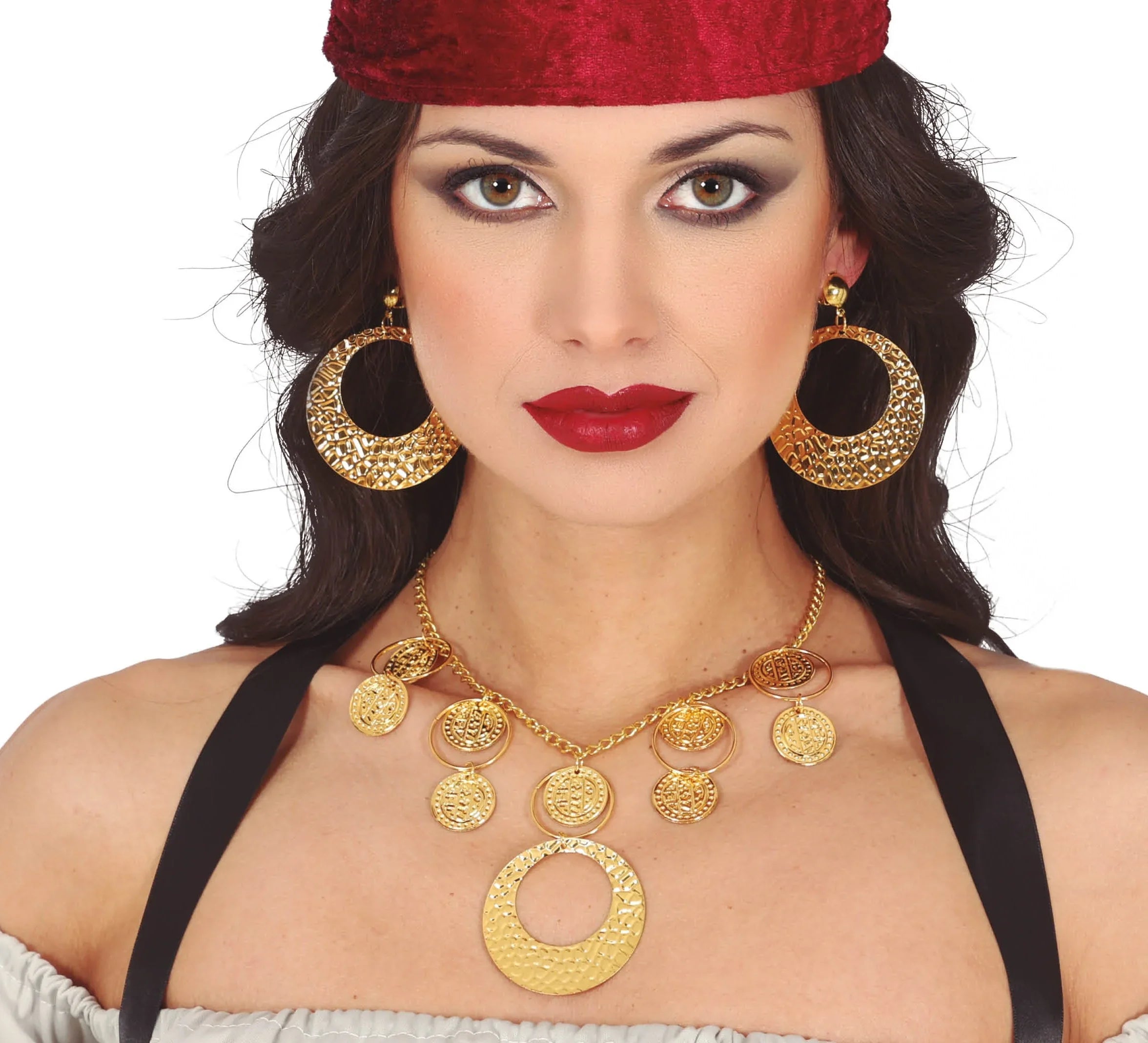 Pendientes y Collar Dorados Metálicos de Gitana Zíngara Gitanas Atosa