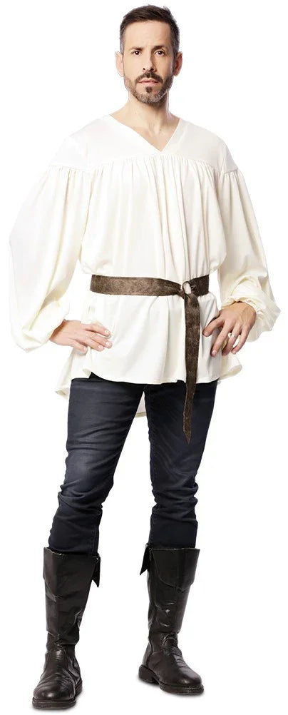 Camisa Medieval Blanca con Cinturón para Hombre Camisas Medievales EuroCarnavales
