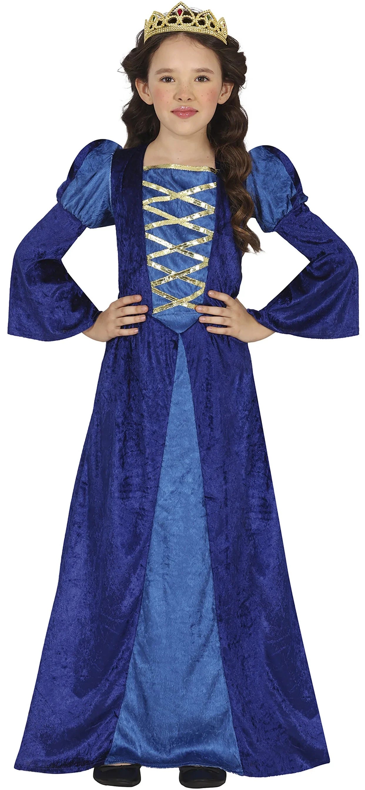 Disfraz de Reina Medieval Azul para Niña Reyes y Reinas Medievales Guirca