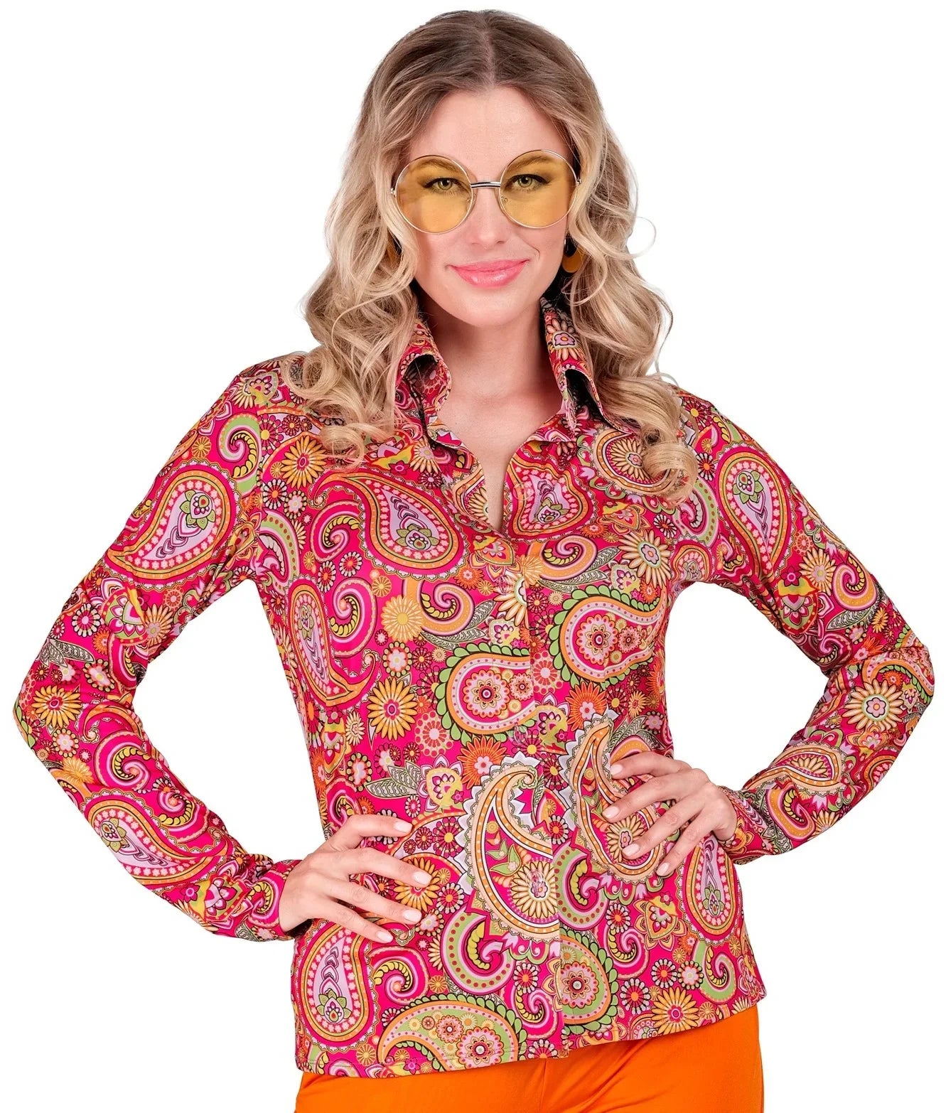 Camisa Años 60 Estampado Paisley Rosa para Mujer Años 60 Widmann