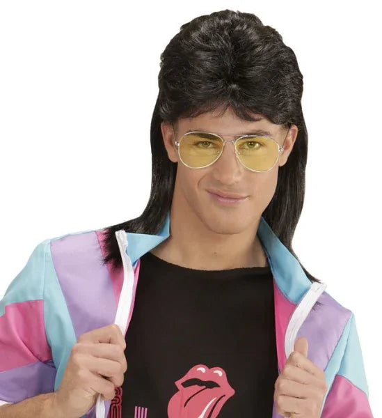 Peluca Morena Años 80 con Gafas COMPLEMENTOS Widmann