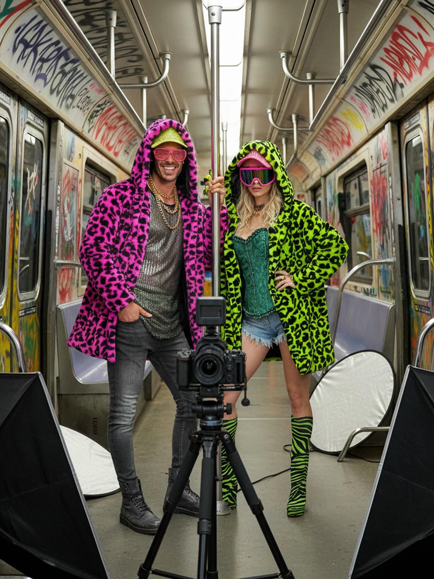 Jaqueta de Pelúcia de Leopardo Verde Neon para Adulto
