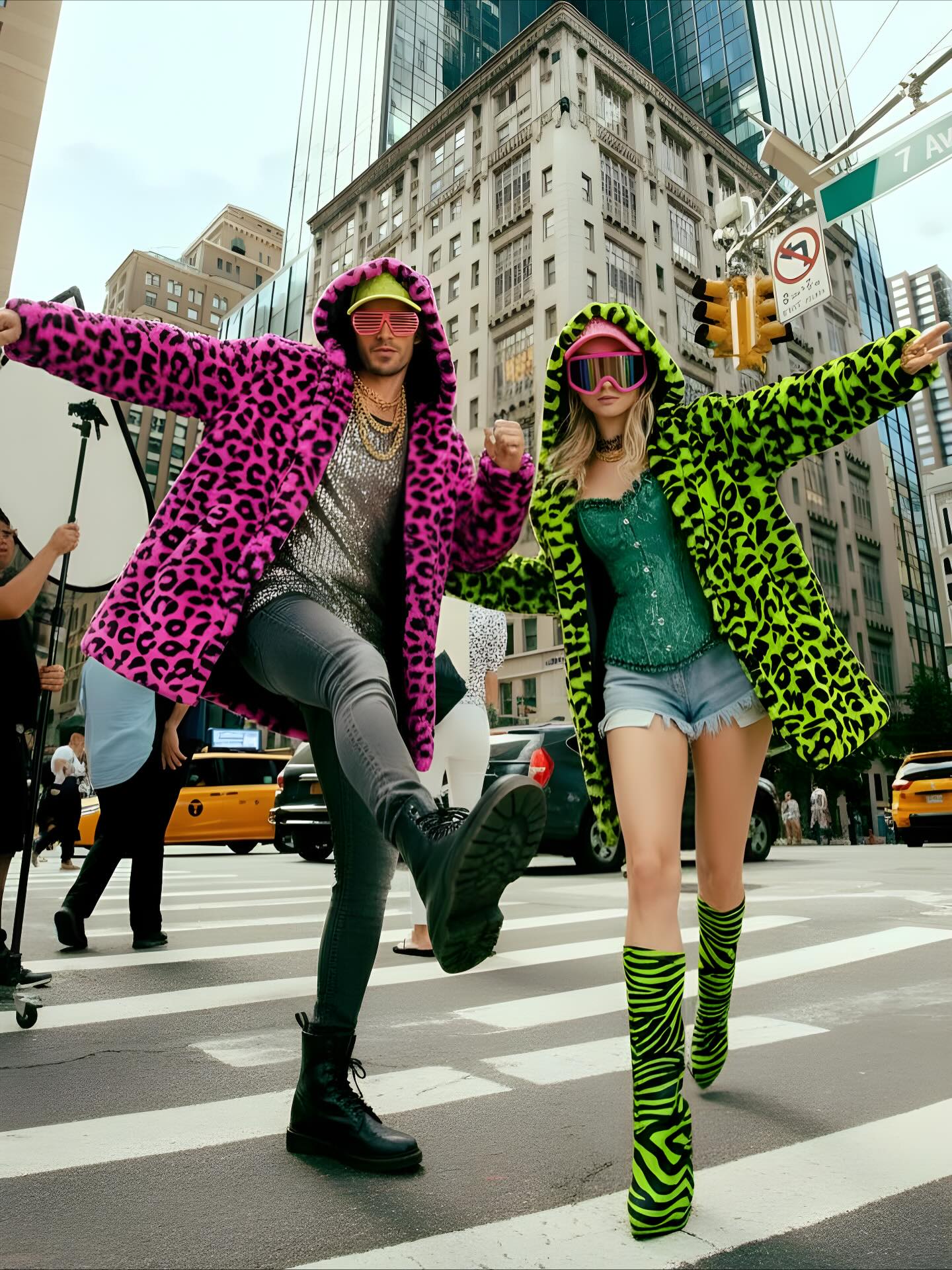 Jaqueta de Pelúcia de Leopardo Verde Neon para Adulto