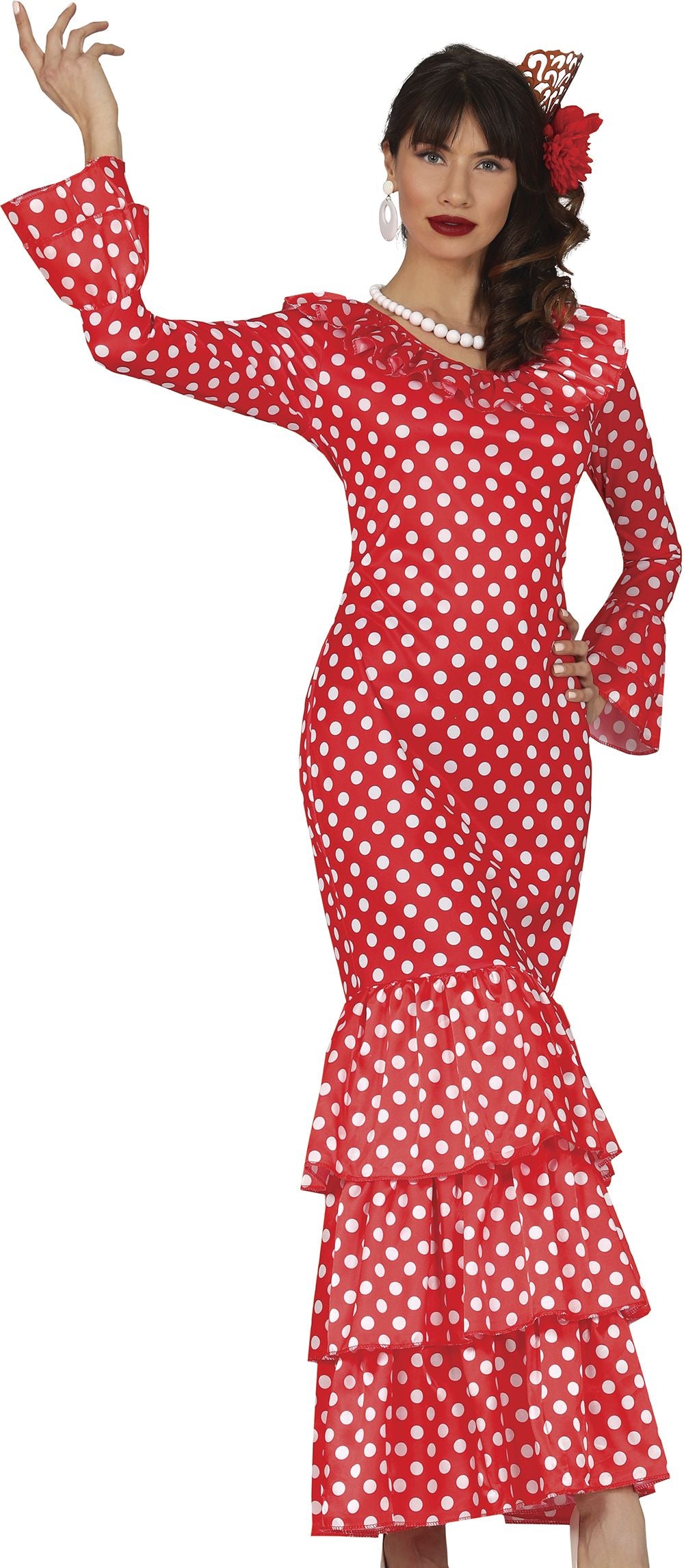 Disfraz de Flamenca Rojo Manga Larga para Adulto