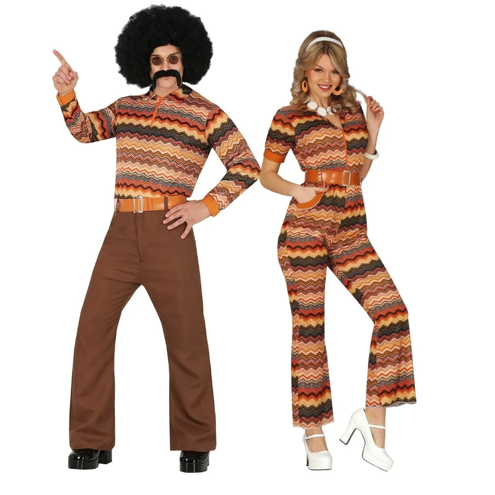 Disfraces en Pareja de Años 70 con Estampado Marrón Años 70 Disfraces Simon