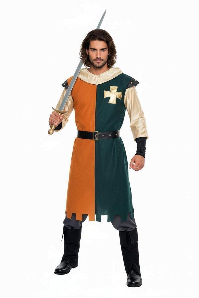 Fato de Cavaleiro Medieval Verde e Mostarda para Homem