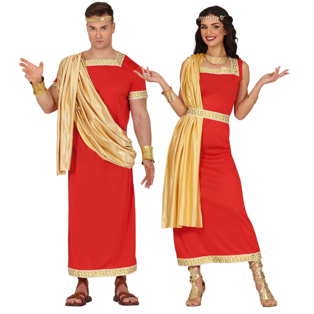 Disfraces en Pareja de Emperador Romano Rojo