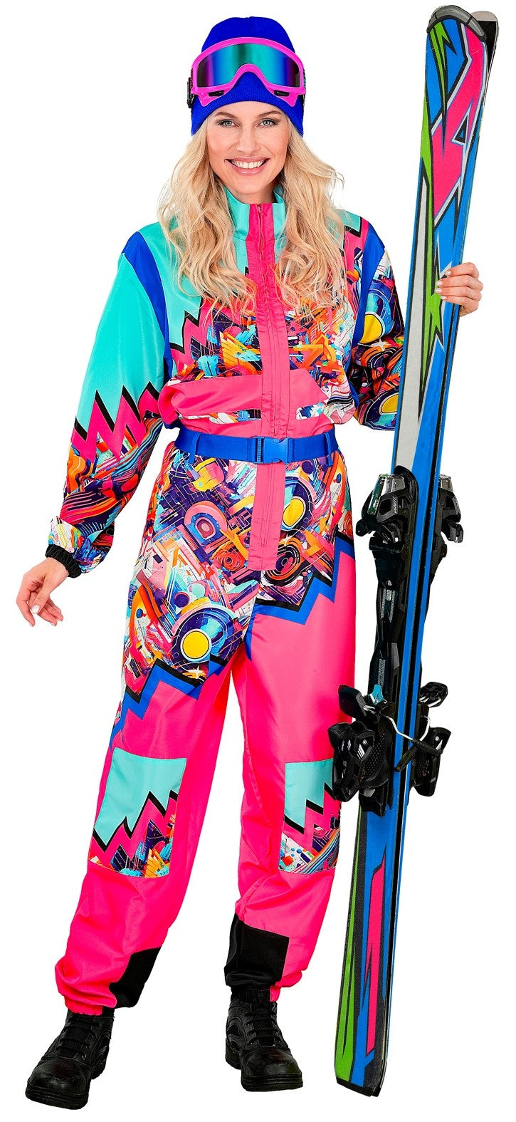 Fatos de Casal de Esquiador Rosa e Azul Neon