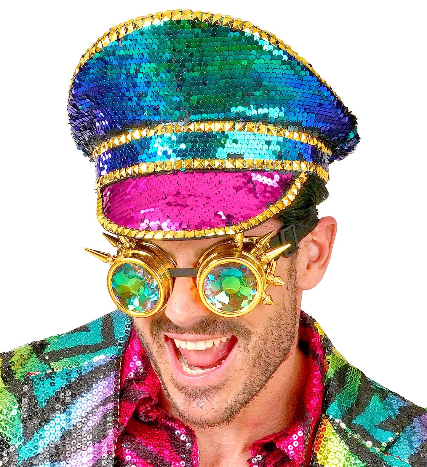 Gorra de Capitán Multicolor con Lentejuelas y Gafas Steampunk Sombreros y Gorros Widmann