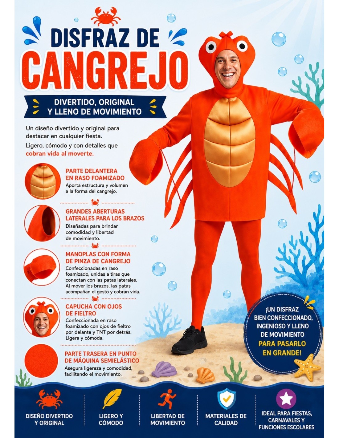 Fato de Caranguejo Vermelho para Adulto