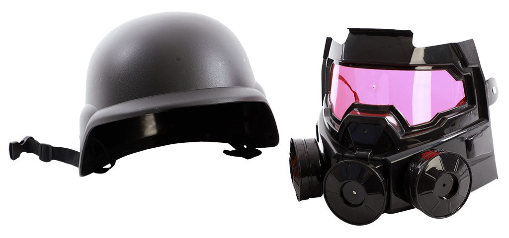 Casco Negro con Máscara de Gas