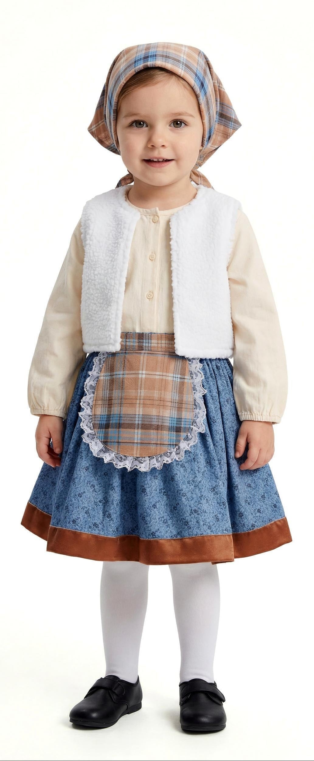 Fato de Pastora com Lenço A Cuadros Infantil