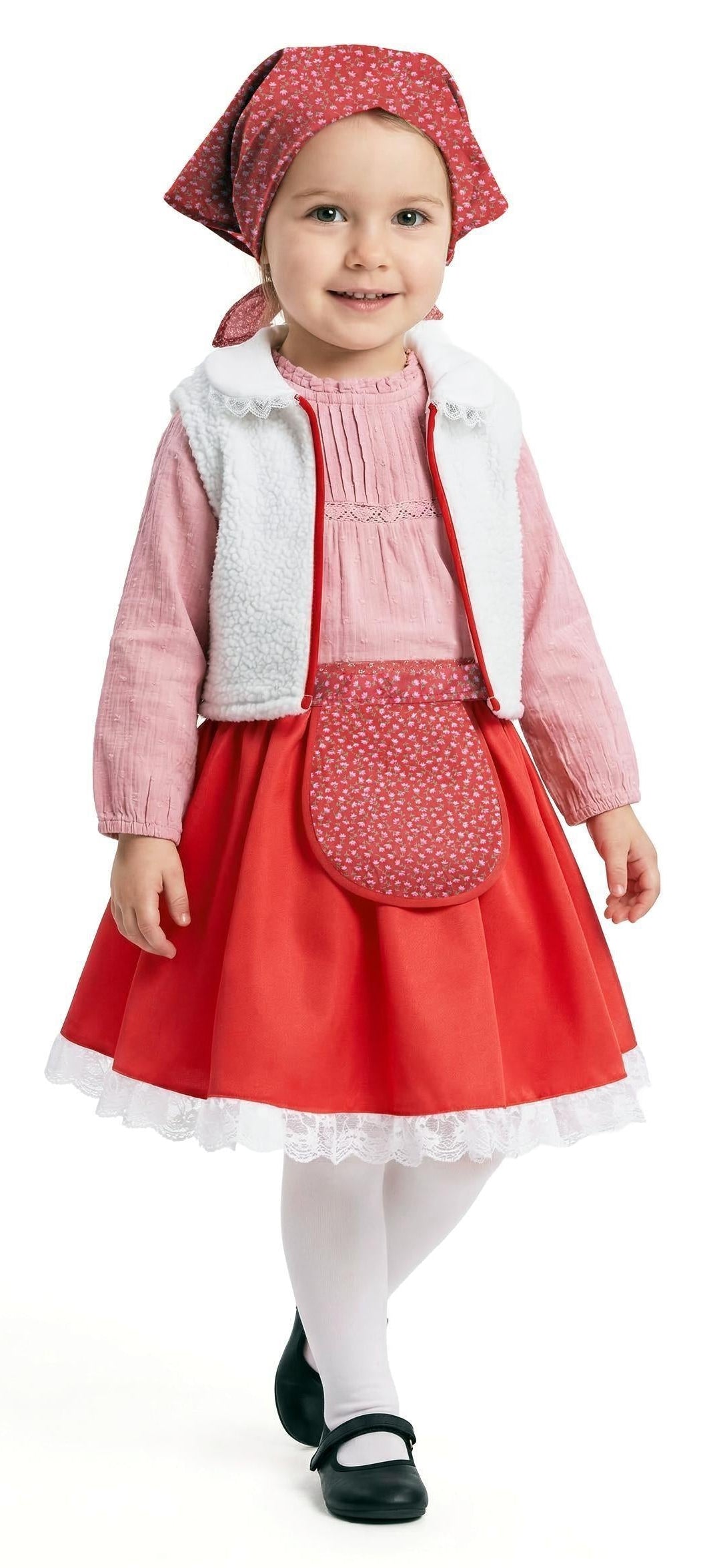 Fato de Pastora com Lenço na Cor Vermelha Infantil