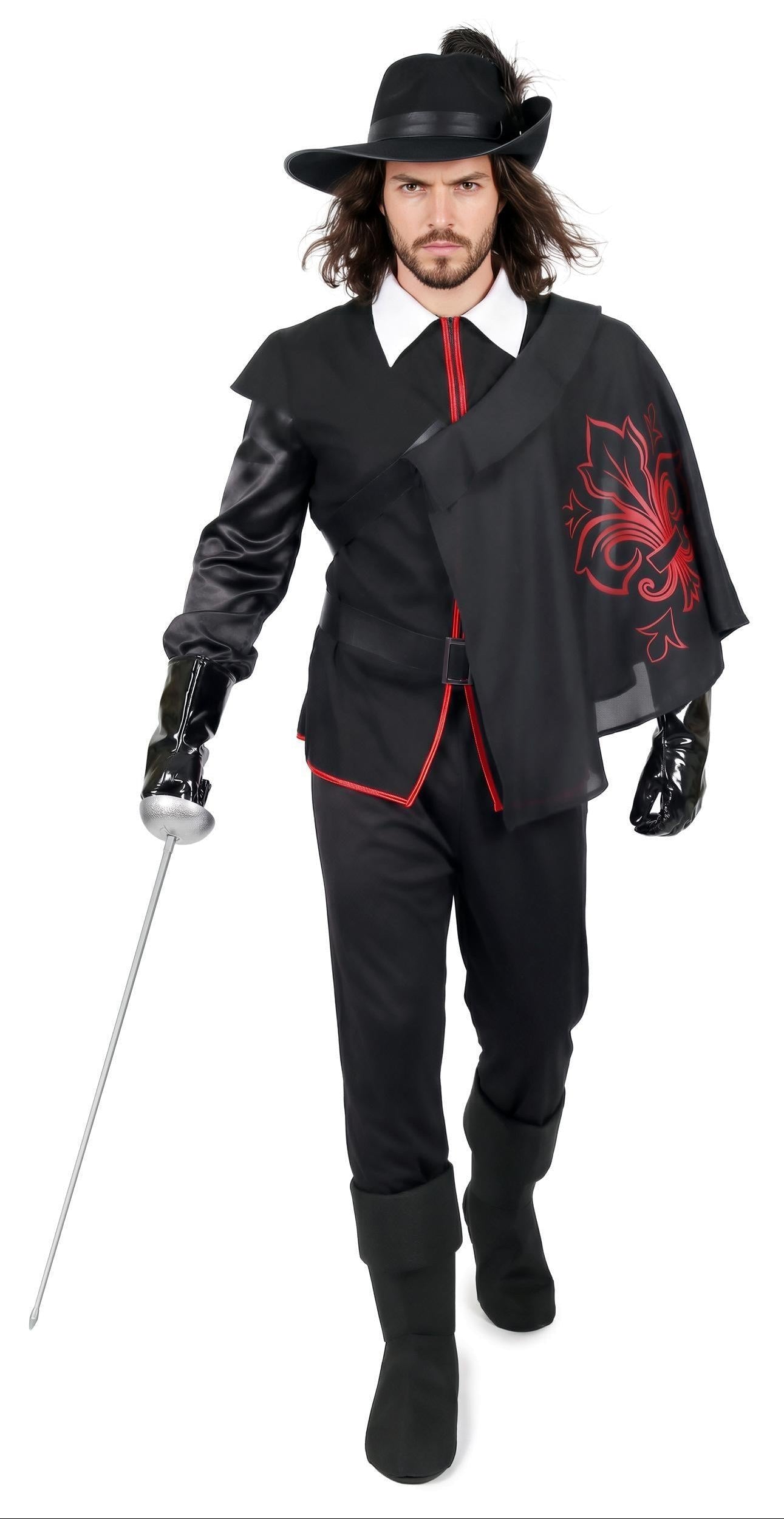 Disfraz Mosquetero Negro y Rojo para Hombre