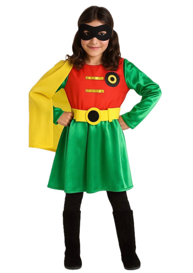 Disfraz de Superheroína Rojo y Verde para Niña